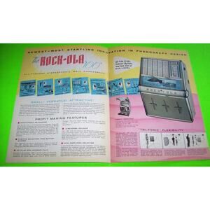 Rock-Ola Wall 1484 Jukebox FLYER Phonograph 100 Original 1960 Music Art Brochure